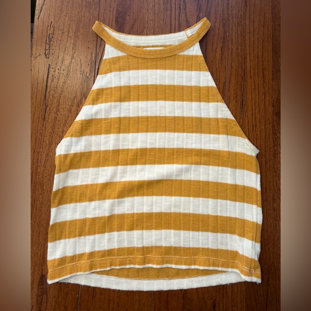 American Eagle Outfitters Mustard and White Striped Crop Top sz Small